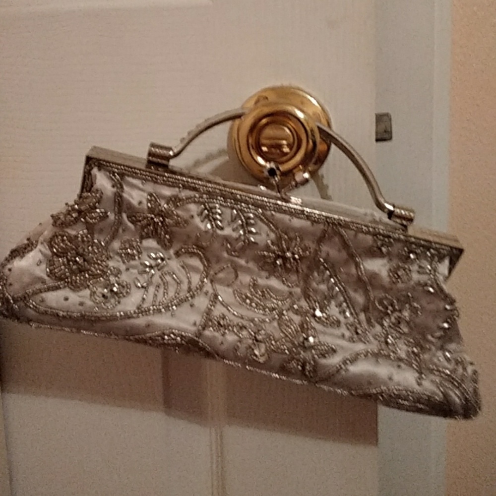 Light gray with silver beading evening bag